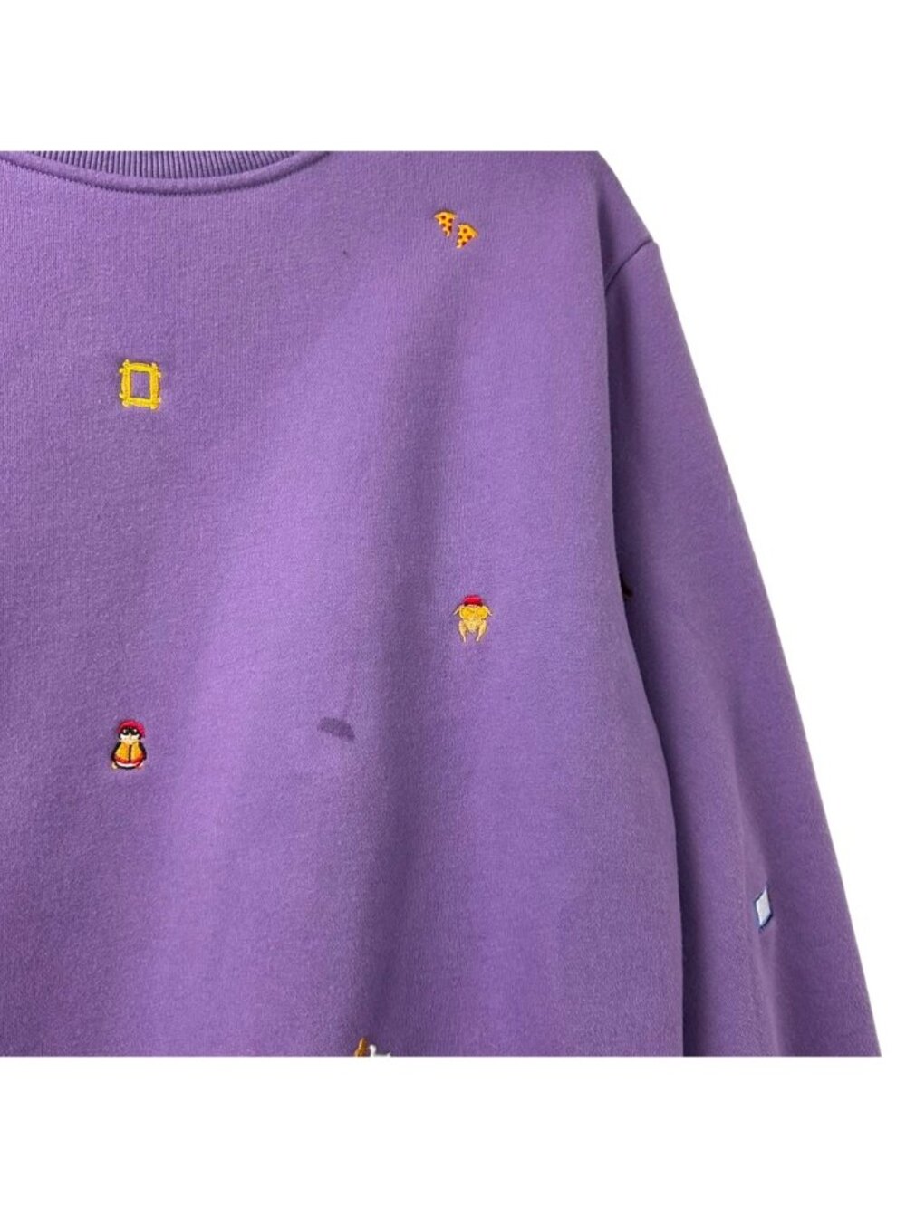 Mojo Provo Embroidered Friends Charms Crew Sweatshirt Unisex Size Medium Purple - Picture 12 of 13